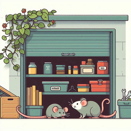 a rat nesting in a garage storage cabinet